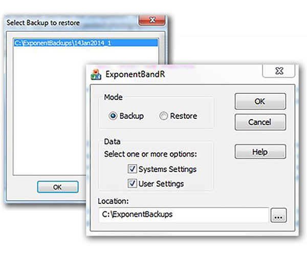 Backup and Restore window