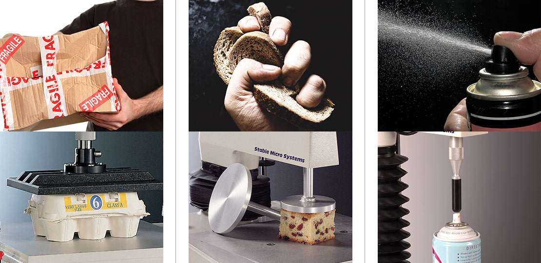 Examples of compression tests using various attachments and probes