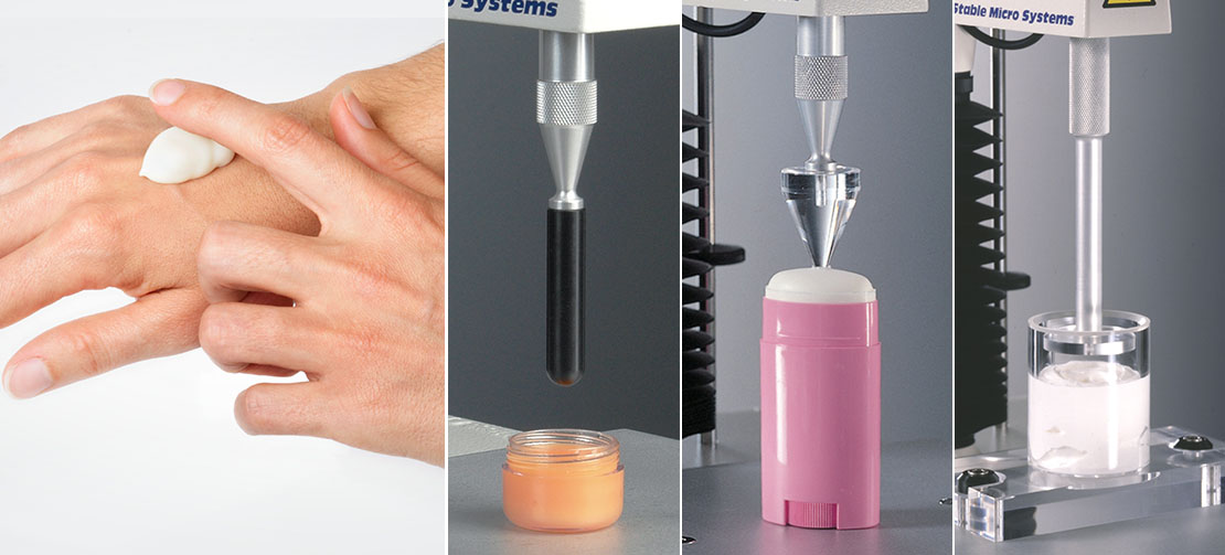 Hemispherical probe, conical probe and Back Extrusion Rig for testing skincare products