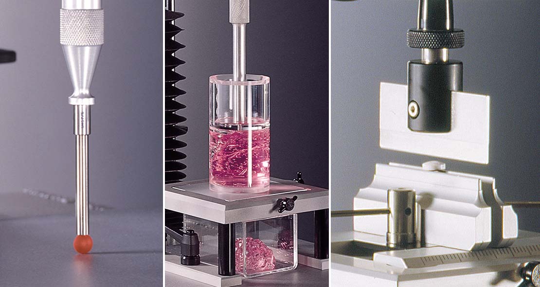 Typical compression, extrusion and bending tests on a Texture Analyser
