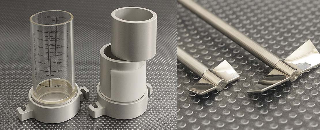 Vessels, rotors and blade accessories for the Poweder Flow Analyser