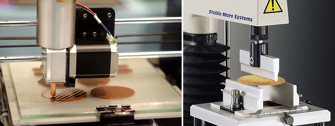 A typical three-point bend test on a Texture Analyser